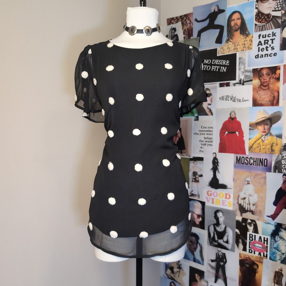 Polka Dot Sheer Sleeve Blouse Bohemian